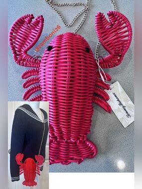NWT Tommy Bahama Viral Red Lobster Woven Wicker Crossbody Clutch Purse